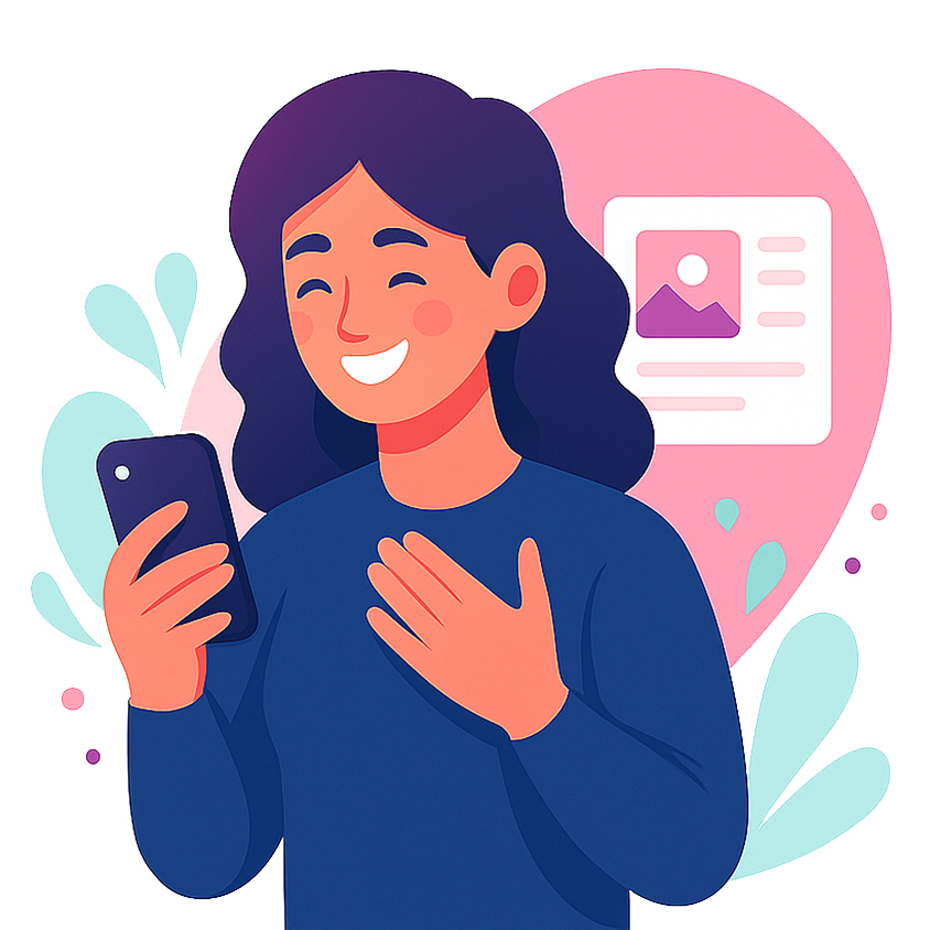 Illustration of a person holding a smartphone, representing a custom PrestaShop or WordPress project request