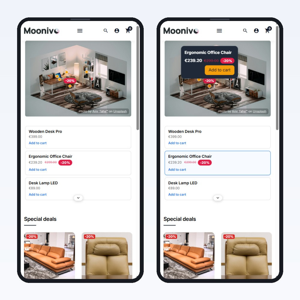 Screenshot of the Moonivo Image Map module shown on mobile devices